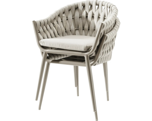 Geflochtener Sessel mit Sitzkissen und Metallgestell