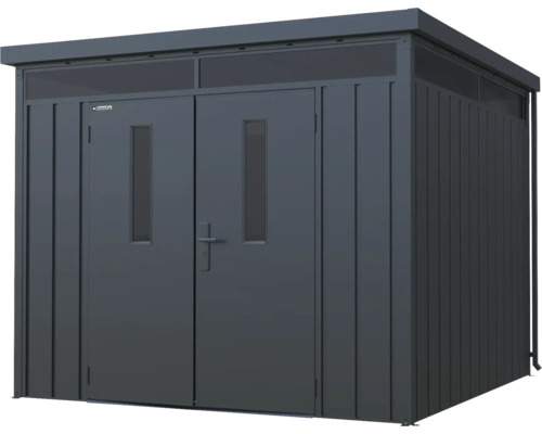 Abri de jardin métallique avec double porte et fenêtres