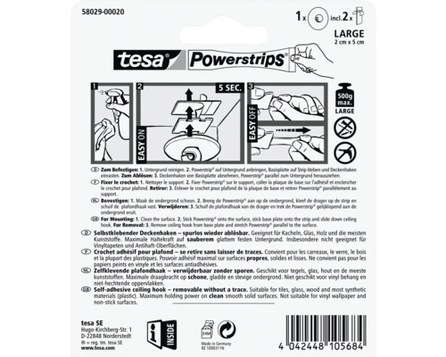 Crochet de plafond Tesa Powerstrips, amovible