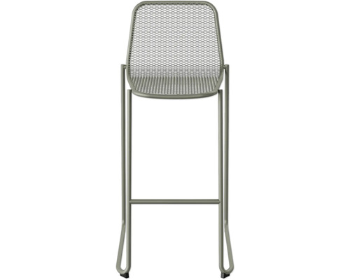 Barhocker aus Metall mit Rückenlehne und Fußstütze