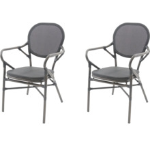 Deux chaises de jardin avec accoudoirs et revêtement en maille