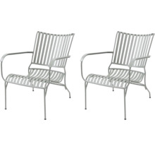 Deux chaises de jardin en métal avec accoudoirs et structure à lattes