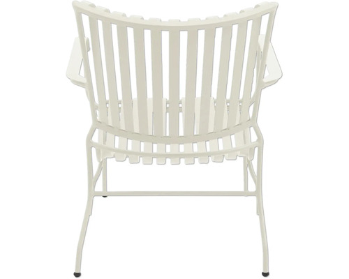 Fauteuil de jardin en métal avec accoudoirs, vue arrière.