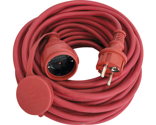 Rallonge en caoutchouc avec couvercle IP44 10 m H05RR-F3G 1,5 rouge, adaptée aux pièces humides + utilisation brève en extérieur