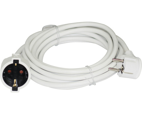 Contact de protection rallonge 5 m H05VV-F3G1,5 mm² blanc avec cosse mâle plate + raccord Indoor