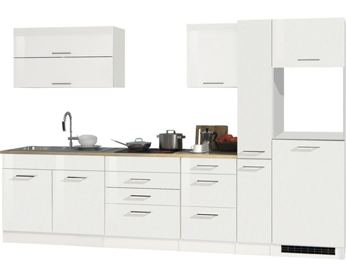 Küchenzeile HORNBACH Mailand Luxemburg Korpusfarbe hochglanz 320 Möbel zerlegt weiß Held weiß - Frontfarbe cm