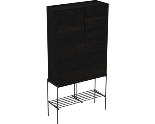 Hochschrank VitrA Equal BxHxT 73,5 x 141 cm x 27,5 cm Frontfarbe ulme madera 66531 Schwarzer Holzschrank mit Metallgestell und Ablage