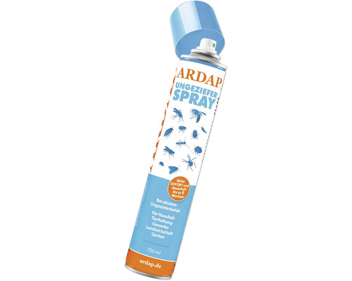 Brumisateur contre la vermine ARDAP 750 ml contre les mouches, mouches à deux ailes et insectes tels que les puces, tiques, acariens, poux, coqs, mites et araignées efficacité immédiate et jusqu'à 6 semaines