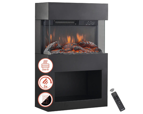 Kamin mit Flammeneffekt, 2000 Watt Heizleistung, Regale und Fernbedienung