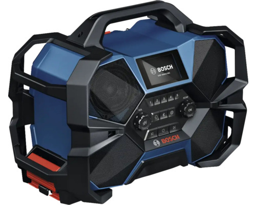 Radio de chantier sans fil Bosch GPB 18VH-6 SRC DAB+, sans batterie ni chargeur Radio de chantier Bosch avec écran numérique et poignée de transport