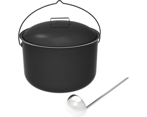 Marmite noire avec couvercle et louche