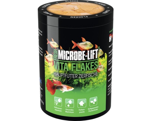 Flockenfutter MICROBE-LIFT Vita Flakes 1000 ml, Hauptfutter für Süßwasserfische, fördert die Farbenpracht, kaltgepresst Microbe-Lift Vita Flakes Hauptfutter für Zierfische