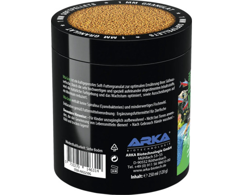 Arka Vita Gran Zierfischfutter, 1 mm Granulat in schwarzer Dose