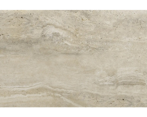 Dalle de terrasse en grès cérame fin Doumo Travertino beige 90 cm x 60 cm x 2 cm Plaque de travertin avec veinures