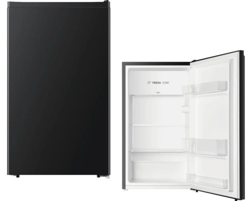 Kühlschrank PKM KS93EB BxHxT 47,5 x 84 x 45 cm Schwarzer Minikühlschrank, Tür geschlossen und Tür offen
