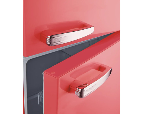 Detailansicht eines Kühlschranks mit zwei Türen und Griffen