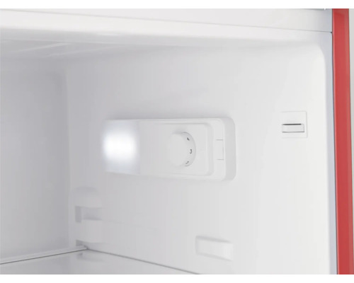 Innenansicht eines Kühlschranks mit Temperaturregler