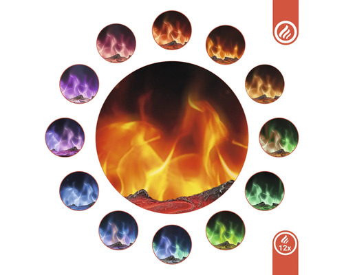 Cheminée électrique décorative avec douze couleurs de flammes différentes