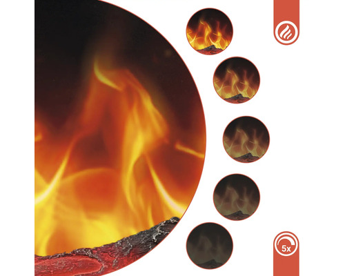 Cheminée électrique avec effets de flamme variables et réglages de luminosité