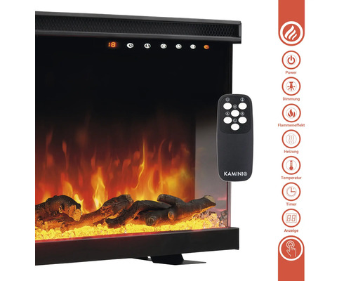 Cheminée avec effet de flamme, chauffage et télécommande