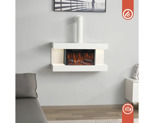 Cheminée murale électrique décorative avec effet de flamme et fonction de chauffage