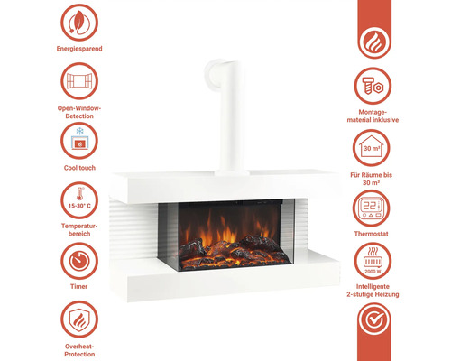 Elektrischer Kamin mit Montage Material, Thermostat, Timer, Raumheizung und Überhitzungsschutz