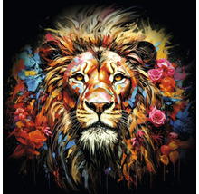 Glasbild Colorful Lion Head I 30x30 cm