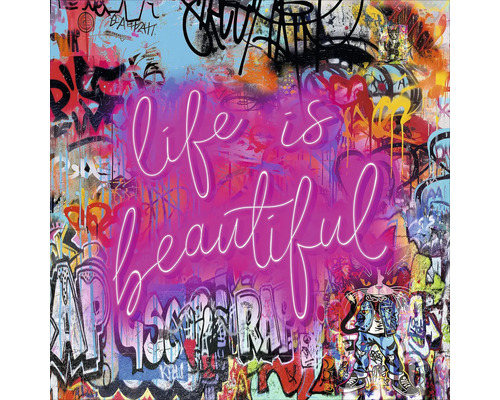 Glasbild Graffiti Beautiful Life 50x50 cm