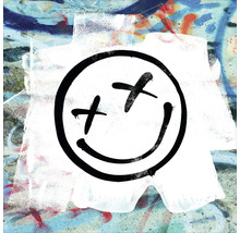 Graphique avec un visage souriant avec des yeux en forme de X sur un mur pulvérisé