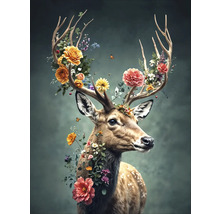 Glasbild Deer With Flowers III 60x80 cm