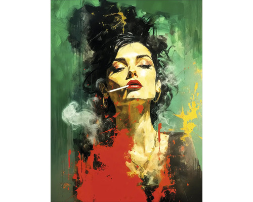 Peinture d''une femme avec une cigarette à la bouche