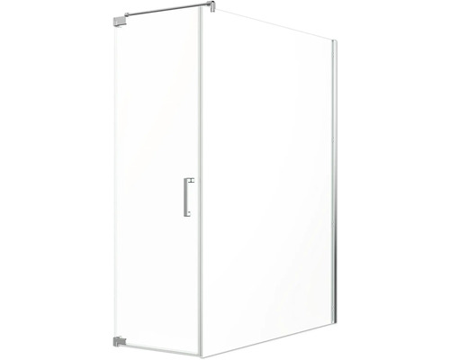 Porte de douche Jungborn avec paroi latérale SETTE porte pivotante à gauche paroi latérale à droite 75 x 140 cm couleur de profilé chrome verre transparent avec revêtement résistant à la saleté et poignée barre Cabine de douche avec porte en verre