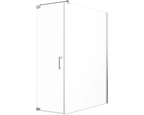 Porte de douche Jungborn avec paroi latérale SETTE porte pivotante à gauche paroi latérale à droite 70 x 170 cm couleur de profilé chrome verre transparent avec revêtement résistant à la saleté et poignée barre Douche d''angle avec porte en verre et poignée