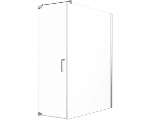 Porte de douche Jungborn avec paroi latérale SETTE porte pivotante à gauche paroi latérale à droite 75 x 120 cm couleur de profilé chrome verre transparent avec revêtement résistant à la saleté et poignée barre Porte de douche en verre avec poignée