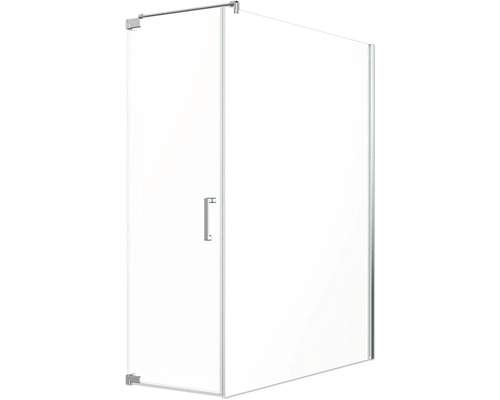 Porte de douche Jungborn avec paroi latérale SETTE porte pivotante à gauche paroi latérale à droite 75 x 160 cm couleur de profilé chrome verre transparent avec revêtement résistant à la saleté et poignée barre Cabine de douche en verre avec porte et poignée