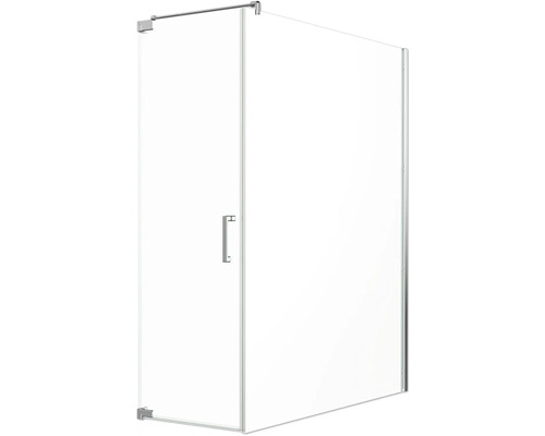 Porte de douche Jungborn avec paroi latérale SETTE porte pivotante à gauche paroi latérale à droite 75 x 170 cm couleur de profilé chrome verre transparent avec revêtement résistant à la saleté et poignée barre Cabine de douche avec porte en verre et cadre en métal