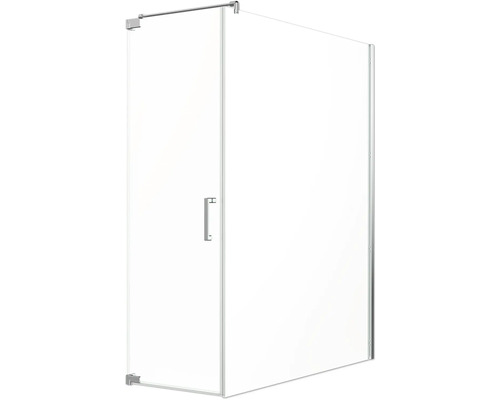 Porte de douche Jungborn avec paroi latérale SETTE porte pivotante à gauche paroi latérale à droite 80 x 160 cm couleur de profilé chrome verre transparent avec revêtement résistant à la saleté et poignée barre Cabine de douche avec porte en verre et poignée