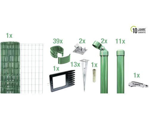 Ensemble complet de clôture ALBERTS Fix-Clip Pro®, pour douille à enfoncer 25 m x 153 cm vert