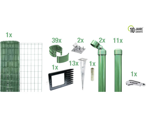 Ensemble complet de clôture ALBERTS Fix-Clip Pro® pour douille à enfoncer 25 m x 122 cm vert