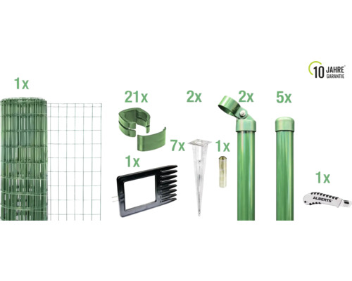 Zaunkomplett-Set ALBERTS Fix-Clip Pro-Set mit Bodenhülsen 10 x 0,81 m grün