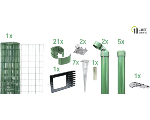 Ensemble complet de clôture ALBERTS kit Fix-Clip Pro avec douilles de sol 10 x 1,02 m vert
