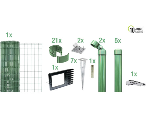 Ensemble complet de clôture ALBERTS kit Fix-Clip Pro avec douilles de sol 10 x 1,22 m vert