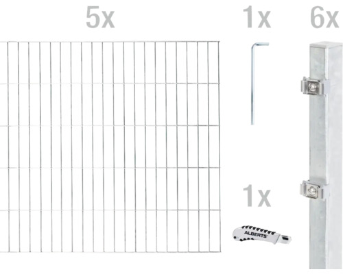 Kit de panneaux rigides double fil ALBERTS type 6/5/6 1000 x 80 cm galvanisé à chaud Kit de panneaux rigides double fil ALBERTS type 6/5/6 1000 x 80 cm galvanisé à chaud