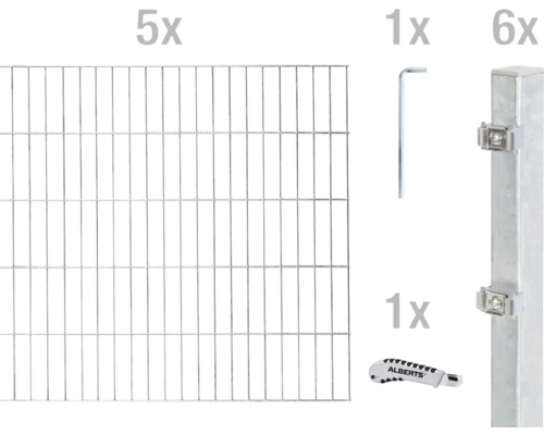 Kit de panneaux rigides double fil ALBERTS type 6/5/6 1000 x 100 cm galvanisé à chaud Kit de panneaux rigides double fil ALBERTS type 6/5/6 1000 x 100 cm galvanisé à chaud