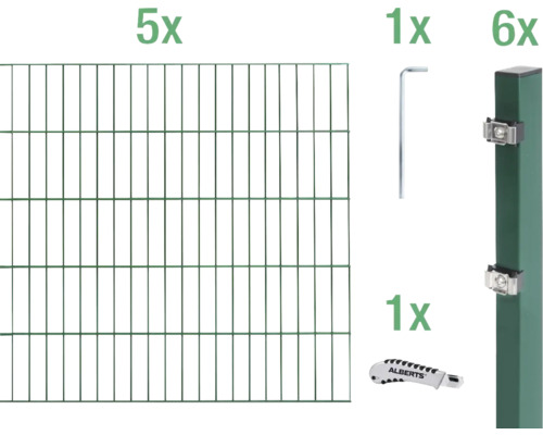 Ensemble de panneaux rigides double fils ALBERTS 6/5/6 1000 x 140 cm vert