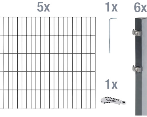 Ensemble de panneaux rigides double fils ALBERTS 6/5/6 1000 x 140 cm anthracite