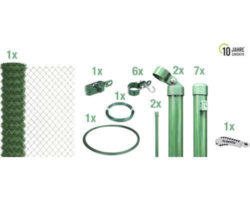 Kit complet de clôture en grillage avec accessoires, logo Alberts et garantie de 10 ans
