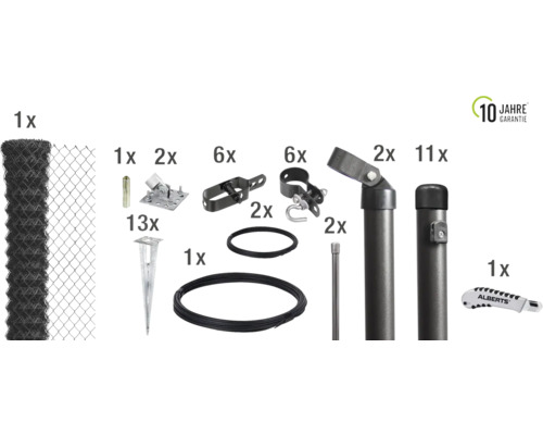 Kit de grillage simple torsion ALBERTS maillage 60 x 60 mm avec douille de sol 25 x 0,8 m anthracite