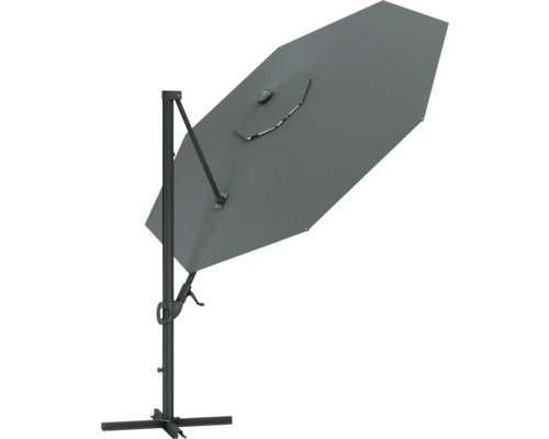 Grauer Ampelschirm mit Stahlgestell und rechteckigem Schirm