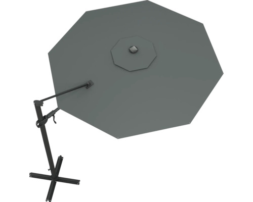 Grauer Ampelschirm mit Metallgestell